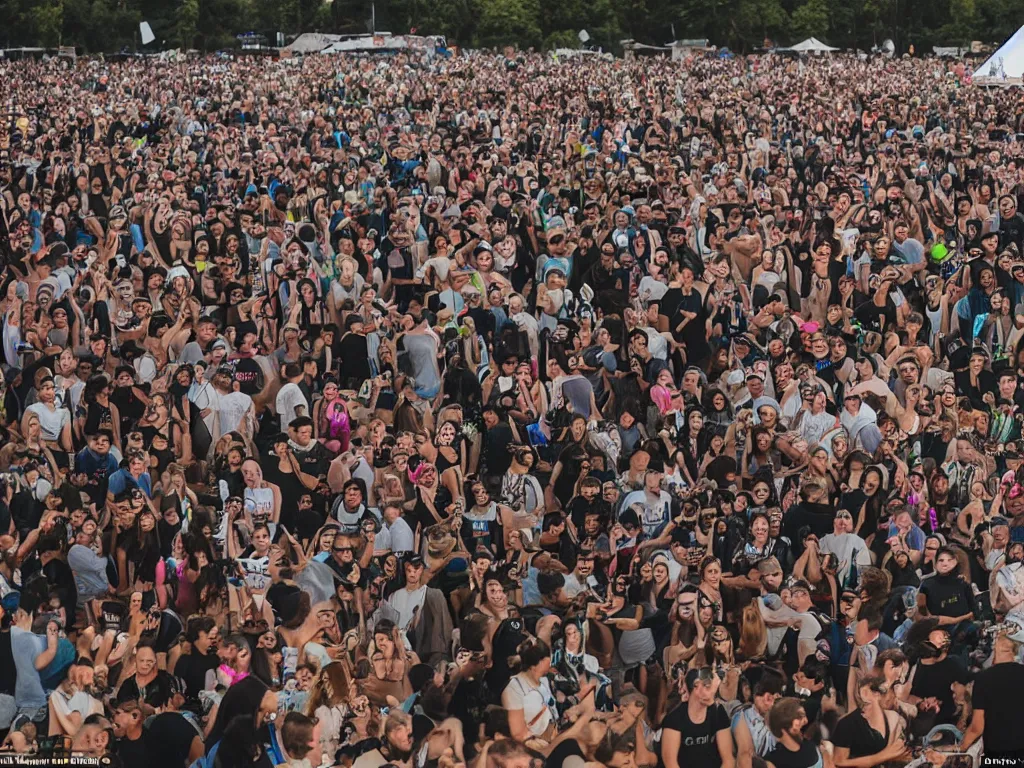 Prompt: mr peculiar is surrounded by incredible technology playing highly evolved music overlooking a crowd at a trance festival