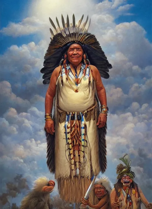 Image similar to faces of indigenous amazonian grandfathers and grandmothers spirits in the clouds, smiling, protection, benevolence, ancestors, detailed faces, art by christophe vacher