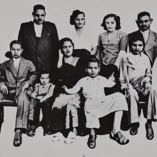 Prompt: vintage photograph of the Bengal family of 1943