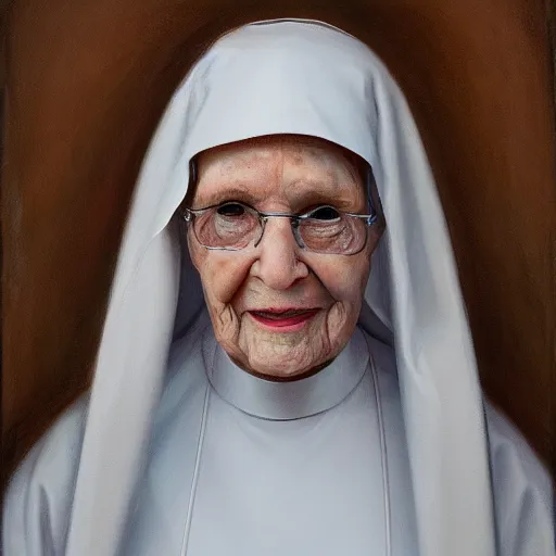 Image similar to a portrait of an old nun, oil painting, pale colors, high detail, 8 k, wide angle, trending on artstation,