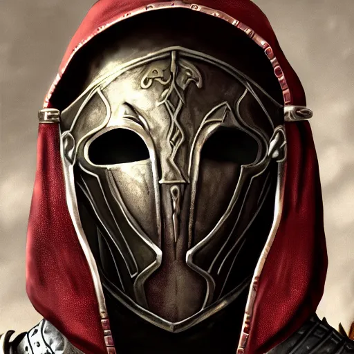 Prompt: unknown the elder scrolls vi redguard character portrait partially clothed in hooded metal - plated exquisitely detailed hooded battle armour, atmospheric lighting, painted, intricate, volumetric lighting, beautiful, rich deep colours masterpiece, sharp focus, ultra detailed