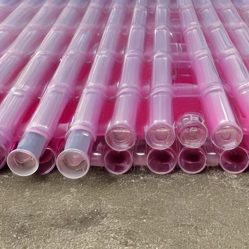 Prompt: clear pipes transporting liquid, y 2 k pink plastic dreamscape,