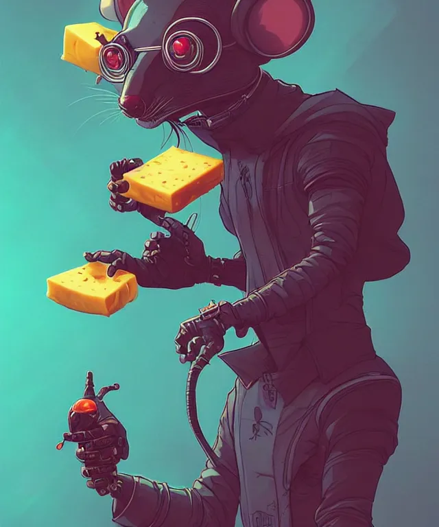 Prompt: a portrait of an anthropomorphic cyberpunk mouse holding a cheese, cyberpunk!, fantasy, elegant, digital painting, artstation, concept art, matte, sharp focus, illustration, art by josan gonzalez