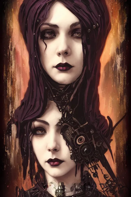 Image similar to beautiful gothic and victorian and evil and dieselpunk medieval female armor portrait like lisa blackpink+smoky eyes+front face with light flowing hair, ultradetail face, ruined gothic cathedral, art and illustration by tian zi and craig mullins and WLOP and alphonse mucha, ssci-fi, fantasy, neon lights reflect, intricate complexity, human structure, fantasy character concept, watermark, blurry, hyperrealism 8k