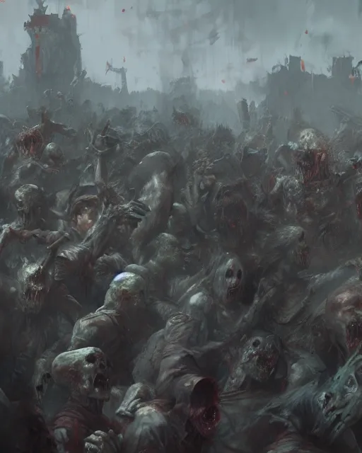 Prompt: zombie horde, in the style of craig mullins, ruan jia, kentaro miura, greg rutkowski, loundraw