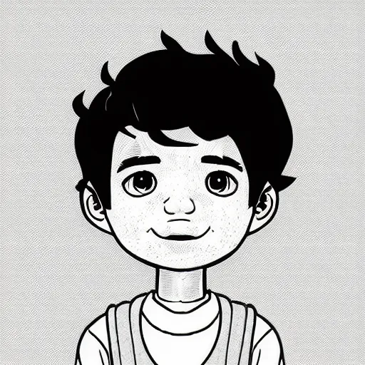 Prompt: clean simple line art of a little boy with short hair. no background. well composed, clean coloring book page, beautiful detailed face. coloring book line art by josan gonzalez