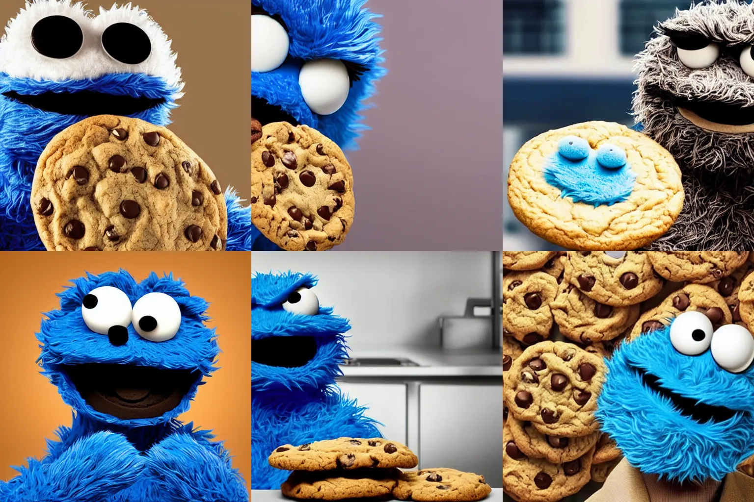 Prompt: Cookie Monster staring at his cookie stock portfolio