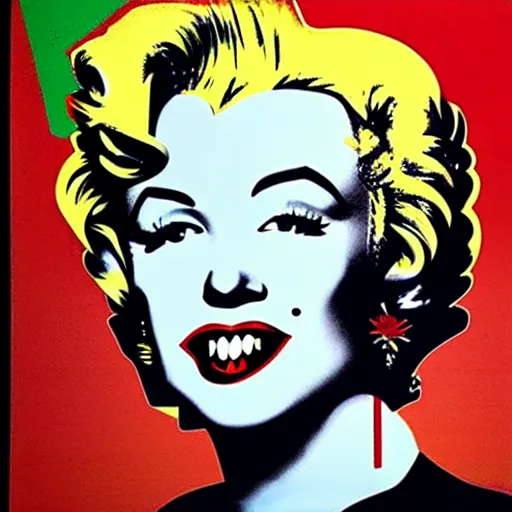 Prompt: Pop-art portrait of Marline Monroe in style of Andy Warhol