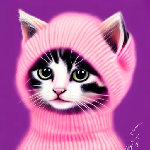 Prompt: cute kitten wearing a pink sweater, digital art, concept art, gemmy woud binnendijk, nixeu, artgerm