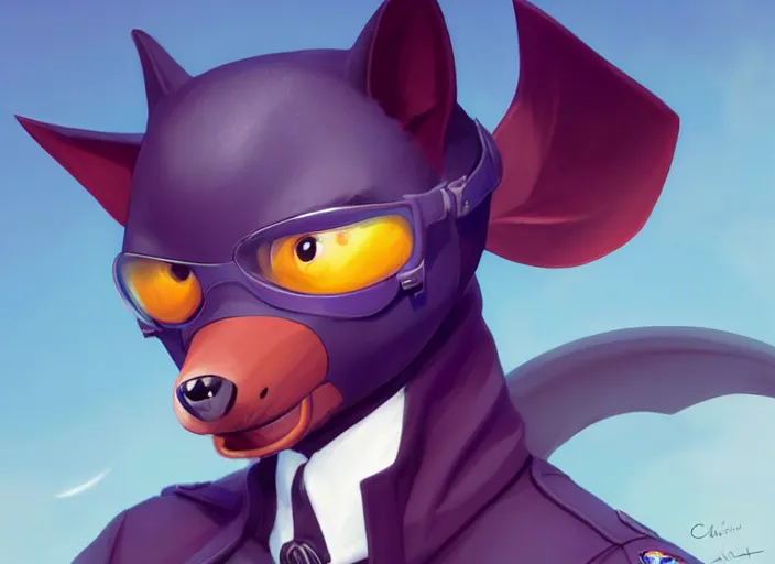 Prompt: character portrait feature of the anthro male anthropomorphic simple fruit bat fursona wearing airline pilot outfit uniform professional pilot for delta airlines character design stylized by charlie bowater, ross tran, artgerm, and makoto shinkai, detailed, soft lighting, rendered in octane