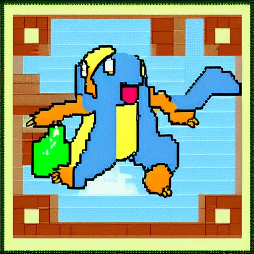 Prompt: pokemon db, pokemon monster inspired by ragnarok online, 1 2 8 bit, 1 0 0 0 x 1 0 0 0 pixel art, 4 k, super detailed, nintendo game, pixelart, high quality, no blur, sharp geometrical squares, concept pixelart