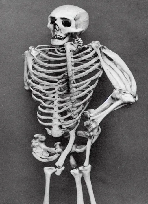 Image similar to old photo of an overweight skeleton