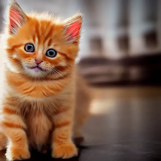 Image similar to cute fluffy orange tabby kitten with a sign that says