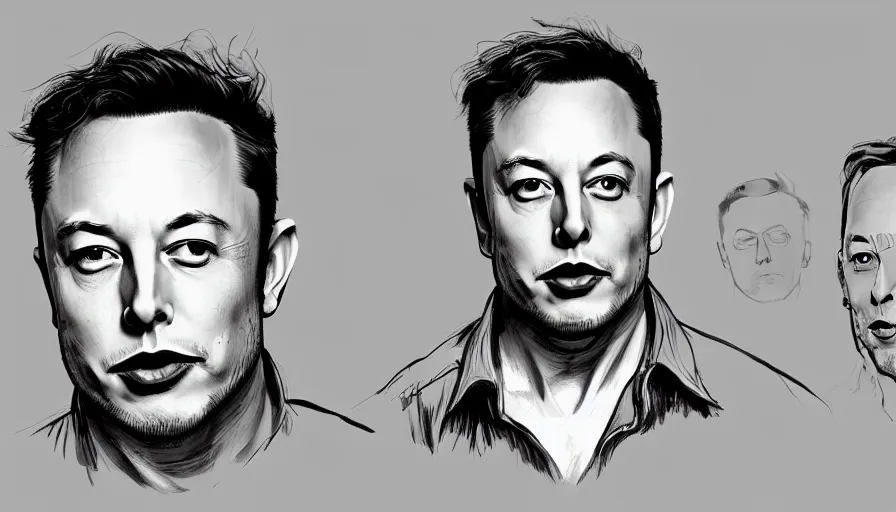 Image similar to concept art of hari seldonand elon musk by jama jurabaev, very long shot, brush hard, artstation, high quality, brush stroke