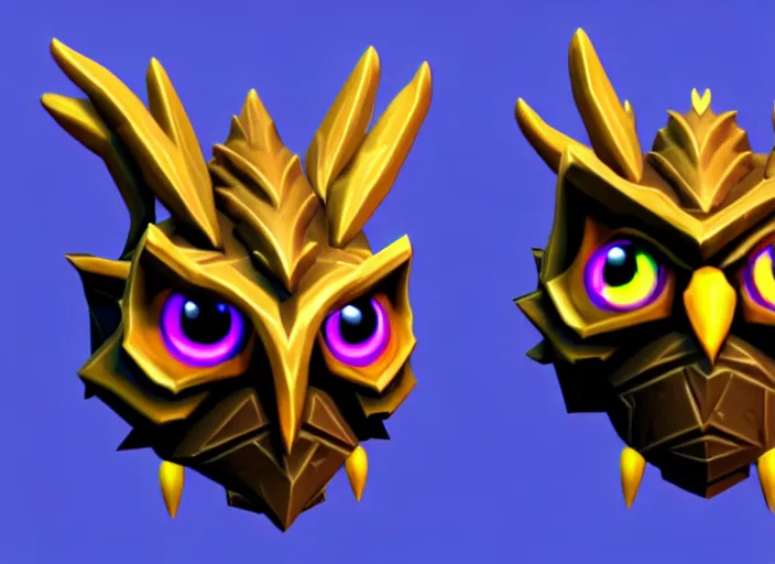 Image similar to owl head, stylized stl, 3 d render, activision blizzard style, hearthstone style, spyro style