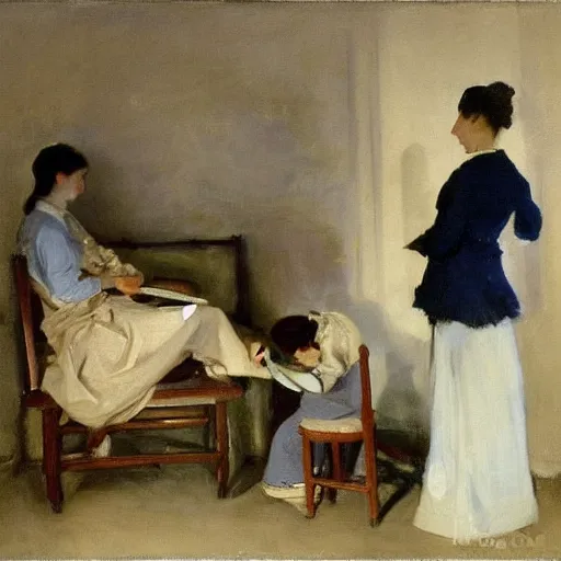 Image similar to vaccination, painting by john singer sargent, oil on canvas