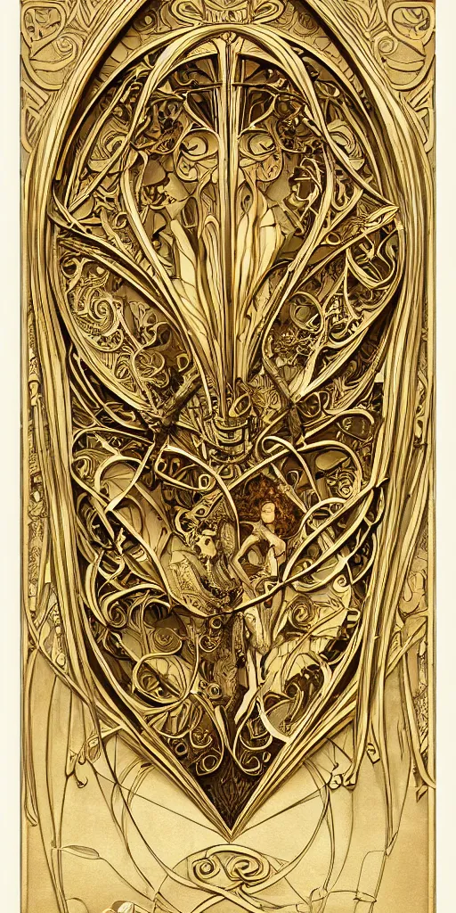 Image similar to an intricate art nouveau canvas frame, with golden entertwined edges and black center, highly detailed, artstation, concept art, matte, sharp focus,