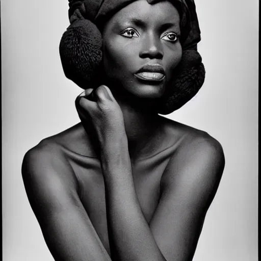 Prompt: a beautiful african lady and the black leopard, black and white, by richard avedon,