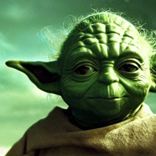 Image similar to a film still of yoda's spirit in star wars realistic, detailed