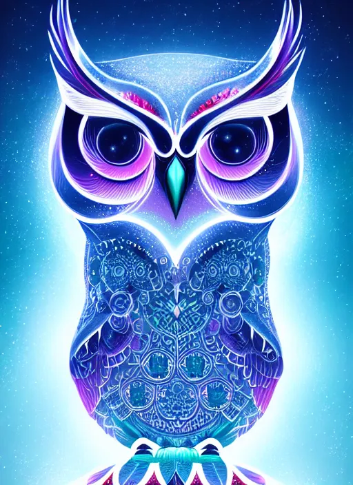 Image similar to symmetry!! product render poster vivid colors divine proportion owl, ice and snow, glowing fog intricate, elegant, highly detailed, digital painting, artstation, concept art, smooth, sharp focus, illustration,