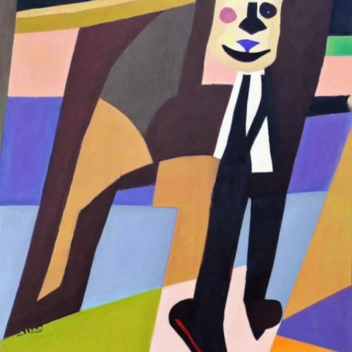 Image similar to nigel farage being chased by a bear, cubism painting