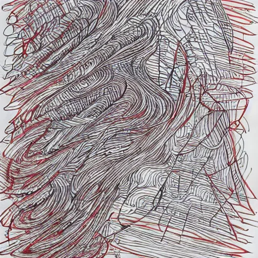 Image similar to red ballpoint pen drawing line strokes outsider art