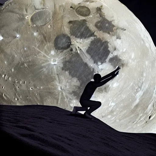 Image similar to a realistic matte painting of a dj scratching on the moon, detailed, 8 k,