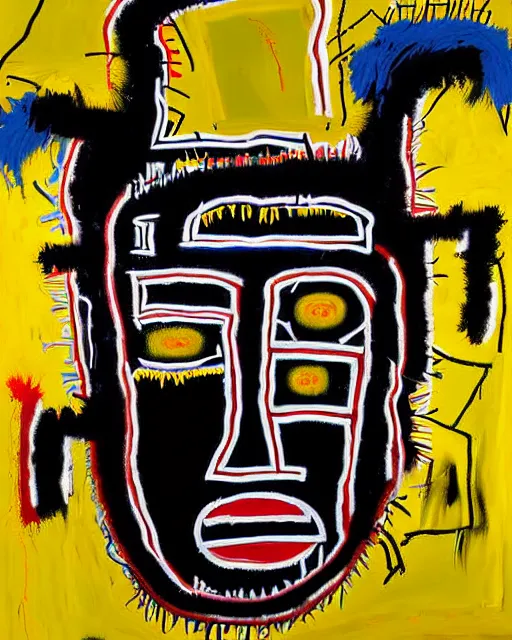 Image similar to A extremely ultra highly detailed majestic hi-res beautiful immaculate head and shoulders award winning painting stunning masterpiece of the face of a ultra highly detailed strong black ultra detailed African mask portrait by Jean-Michel Basquiat, 8k, high textures, ultra hyper sharp, insanely detailed and intricate, super detailed, 8k HDR ultra high quality