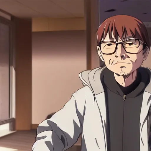 Prompt: portrait of walter white, screenshot from an anime, makoto shinkai