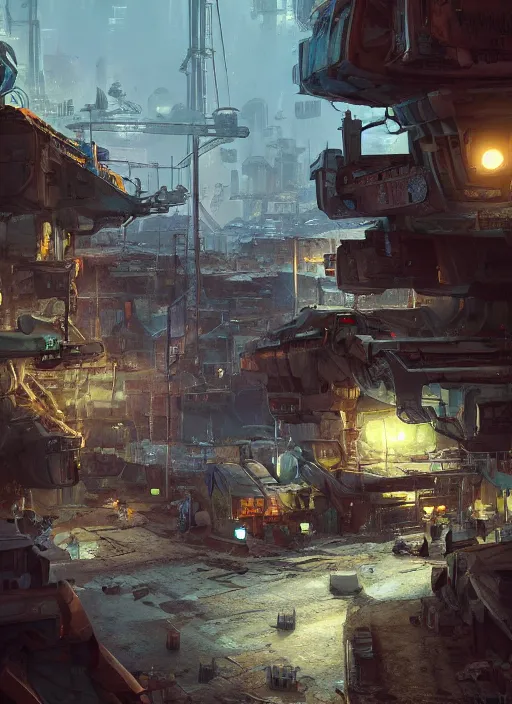 Image similar to scifi shanty favela town ship, dramatic lighting, cinematic, establishing shot, extremly high detail, photo realistic, cinematic lighting, post processed, concept art, artstation, matte painting, style by eddie mendoza, raphael lacoste, alex ross