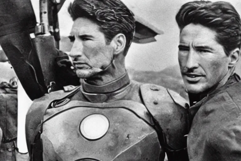 Prompt: richard gere is iron man, fighting in world war 2, historical 1 9 4 5 photo
