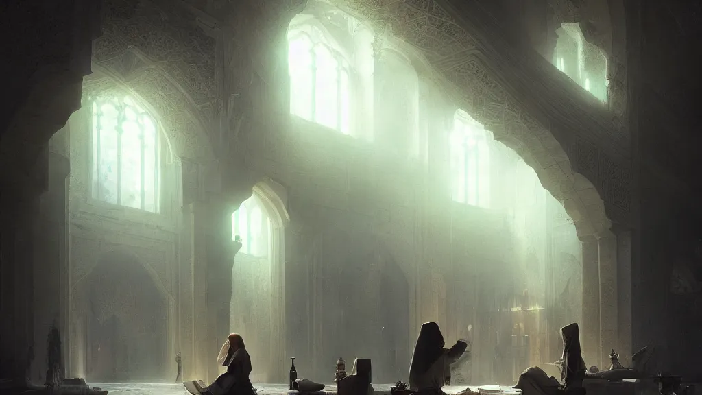 Image similar to we did not send down to you the quran that you should be miserable, volumetric lighting, highly detailed, by greg rutkowski, prayers