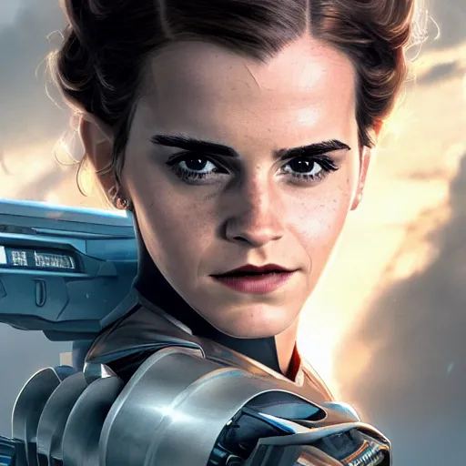 Image similar to a highly detailed matte portrait of emma watson dressed as seven of nine, scifi by star trek, unreal engine, volumetric lighting, exquisite detail, 8 k, art by greg rutkowski and alphonse mucha