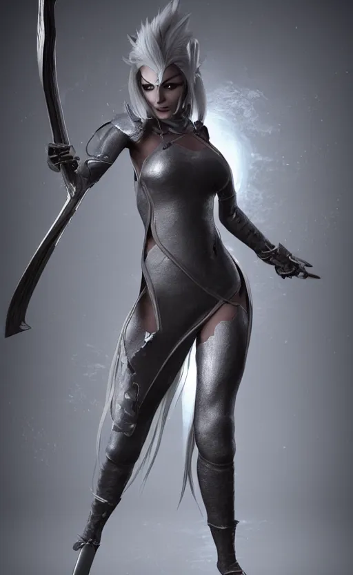 Prompt: beautiful silver hair female dark elf wielding dagger, octane render
