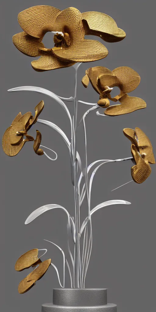 Prompt: 3 d render of an orchid sculpture, chrometype, liquid metal, neotribal, raytraced, volumetric lightning, 8 k, innate studio