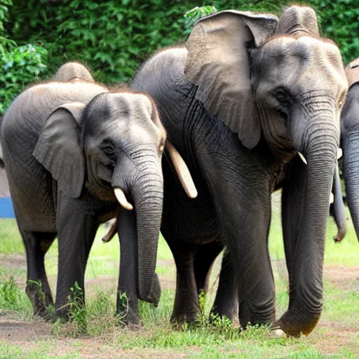 Prompt: an american, an african and an asian elephants