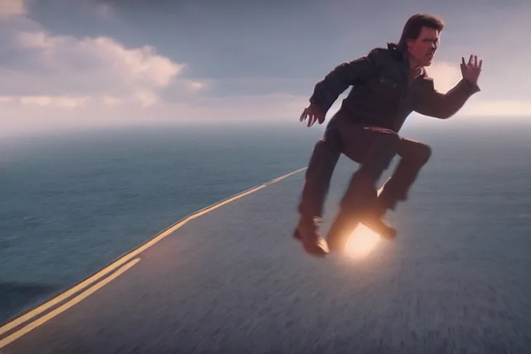 Image similar to ((a cinematic still of)) (tom cruise!!!!!), jumping, oprah winfrey show, ((((octane render, nvidia raytracing demo))))