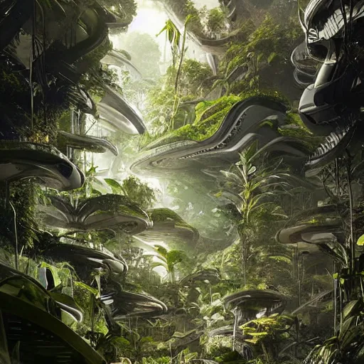 Image similar to epic, ultra detailed, hyper - real alien jungle by zaha hadid and greg rutkowski