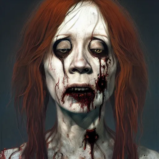 Prompt: color head portrait of singer beth gibbons as a zombie, 7 days to die zombie, gritty background, fine art, award winning, intricate, elegant, sharp focus, cinematic lighting, digital painting, 8 k concept art, art by michael hussar, art by brom, art by guweiz and z. w. gu, 8 k