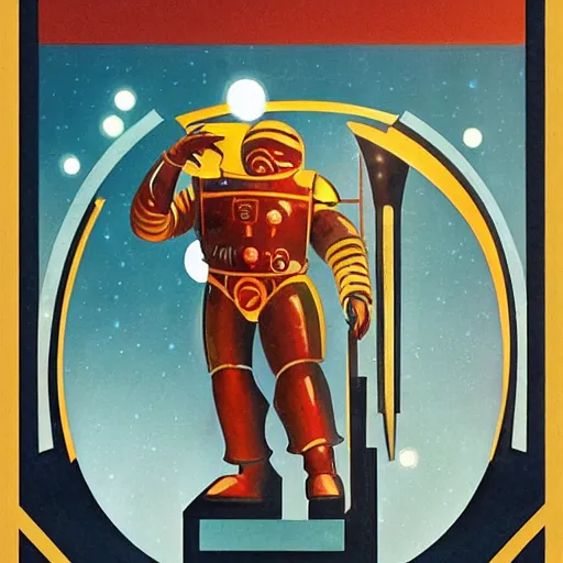 Prompt: Art Deco painting portrait of space-marine in Art Deco architecture style high detail