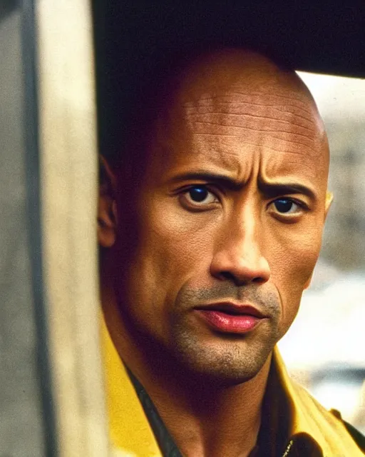 Prompt: film still close - up shot of dwayne johnson as travis bickle from the movie taxi driver. photographic, photography