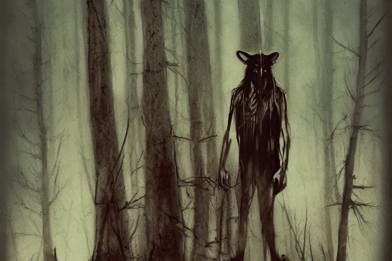 Image similar to mad native american skinwalker in grim forest artwork by ben templesmith