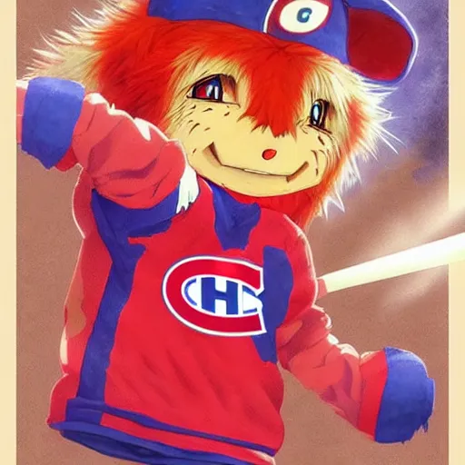 Image similar to anime Portrait of Youppi the Habs Montreal Canadiens Mascot as a very cute powerful and friendly pokemon, highly detailed anime, high evolution, 1990s, legendary, smooth, sharp focus, dynamic lighting, intricate, trending on ArtStation, illustration pokemon, art by WLOP