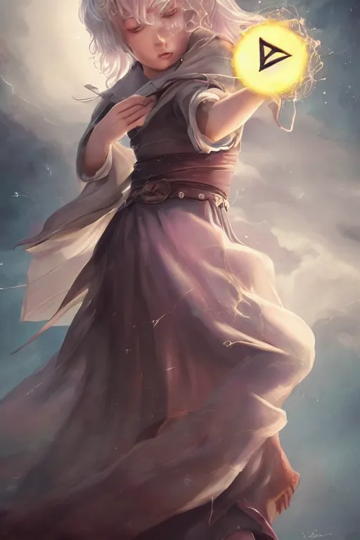 Image similar to a cute wizard girl conjuring a lightening ball, character art portrait, anime key visual, official media, illustrated by tom bagshaw, wlop, kentaro miura, extremely detailed, 8 k, trending on artstation, cinematic lighting, beautiful