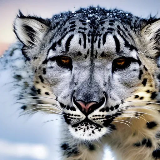 Image similar to snow leopard driving a car, professional photo