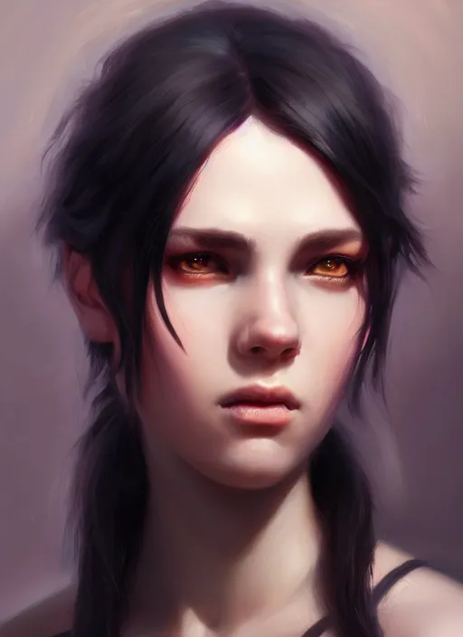 Image similar to a _ fantasy _ style _ portrait _ painting _ of young adult, black fringe hair, round face, rpg dnd oil _ painting _ unreal _ 5 _ daz. _ rpg _ portrait _ extremely _ detailed _ artgerm _ greg _ rutkowski _ greg