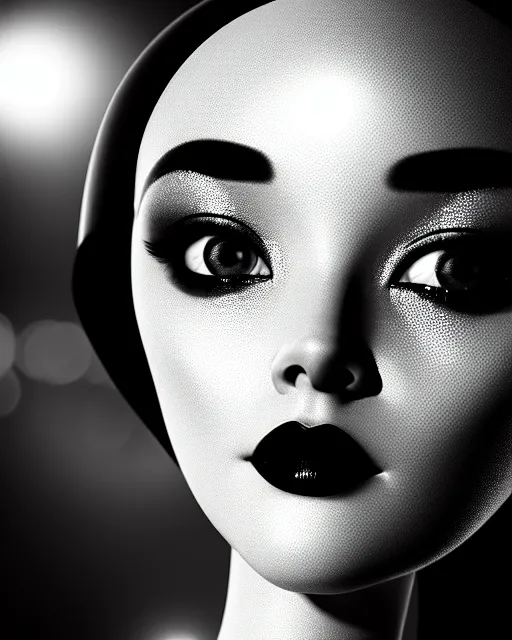 Image similar to black and white dreamy young beautiful female artificial intelligence, metropolis, cinematic, rim light, bokeh, photo - realistic, elegant, high detail, 8 k, masterpiece, photo taken in 1 9 3 0