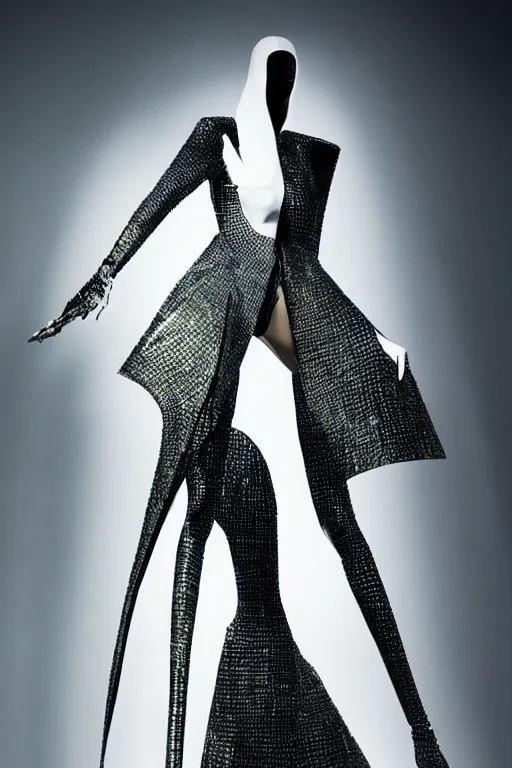 Prompt: futuristic haute couture dress styled by iris van herpin, yoji shinkawa