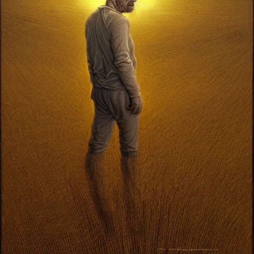 Image similar to walter white as god decending upon a golden field of wheat, trending on artstation, gustave dore, renaissance art, hyper detail, bloom, painting