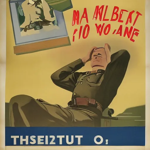 Image similar to a man sleeping at a computer is stung by a bumblebee, ww 2 allied propaganda poster, no text, highly detailed